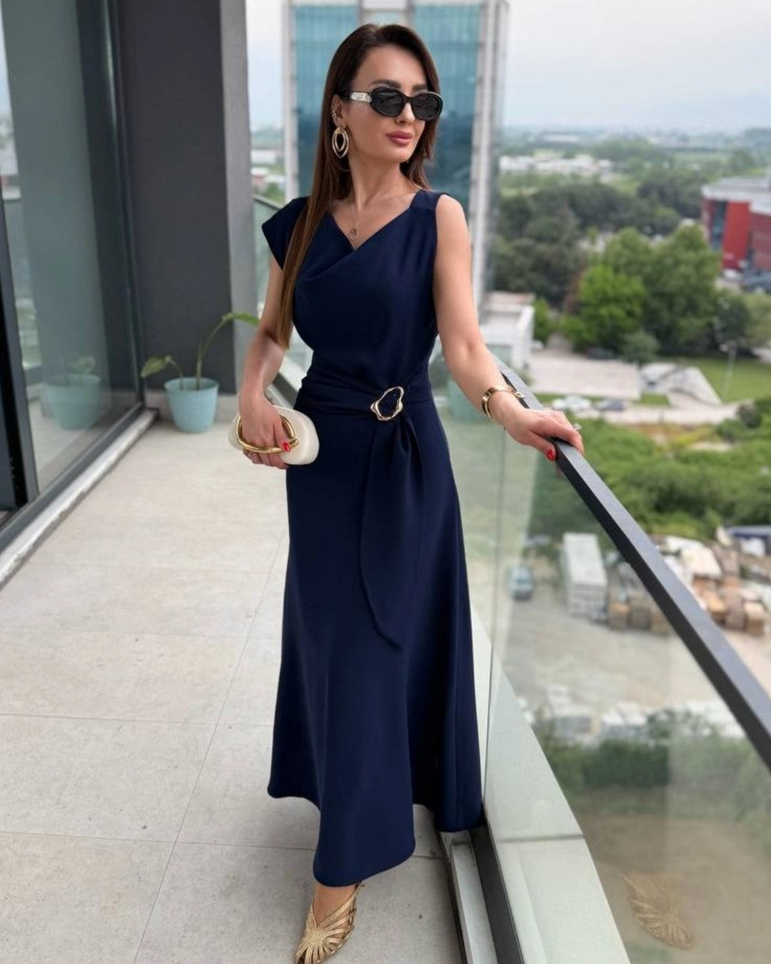 Gold Accent Midi Dress