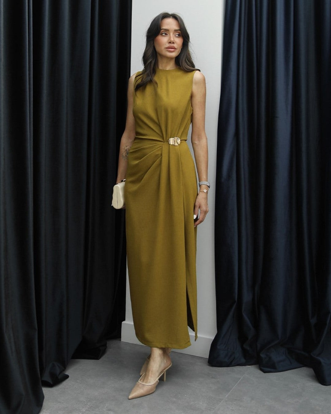 Golden Drape Maxi Dress
