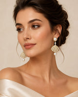 Golden Seashell Pearl Earrings