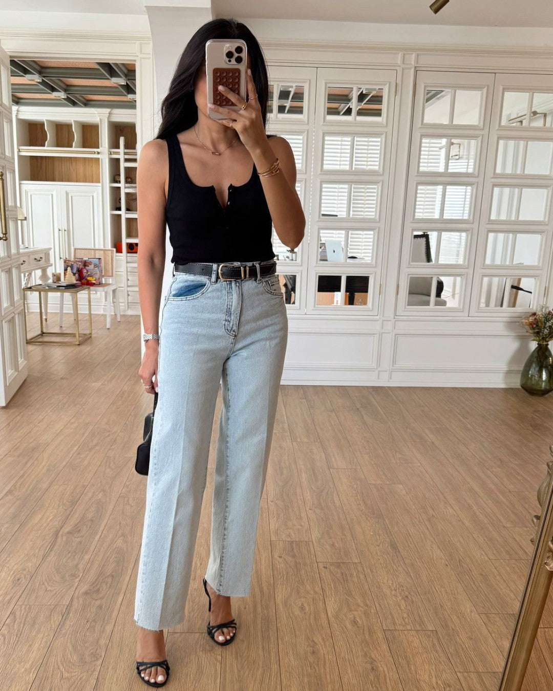High-Waist Straight Denim + Belt