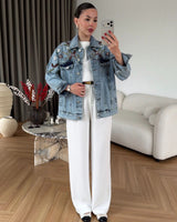 Jewel Detail Oversized Denim Jacket