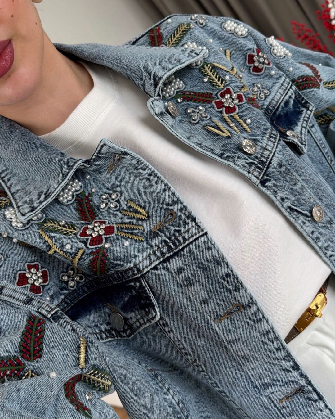 Jewel Detail Oversized Denim Jacket