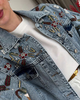 Jewel Detail Oversized Denim Jacket