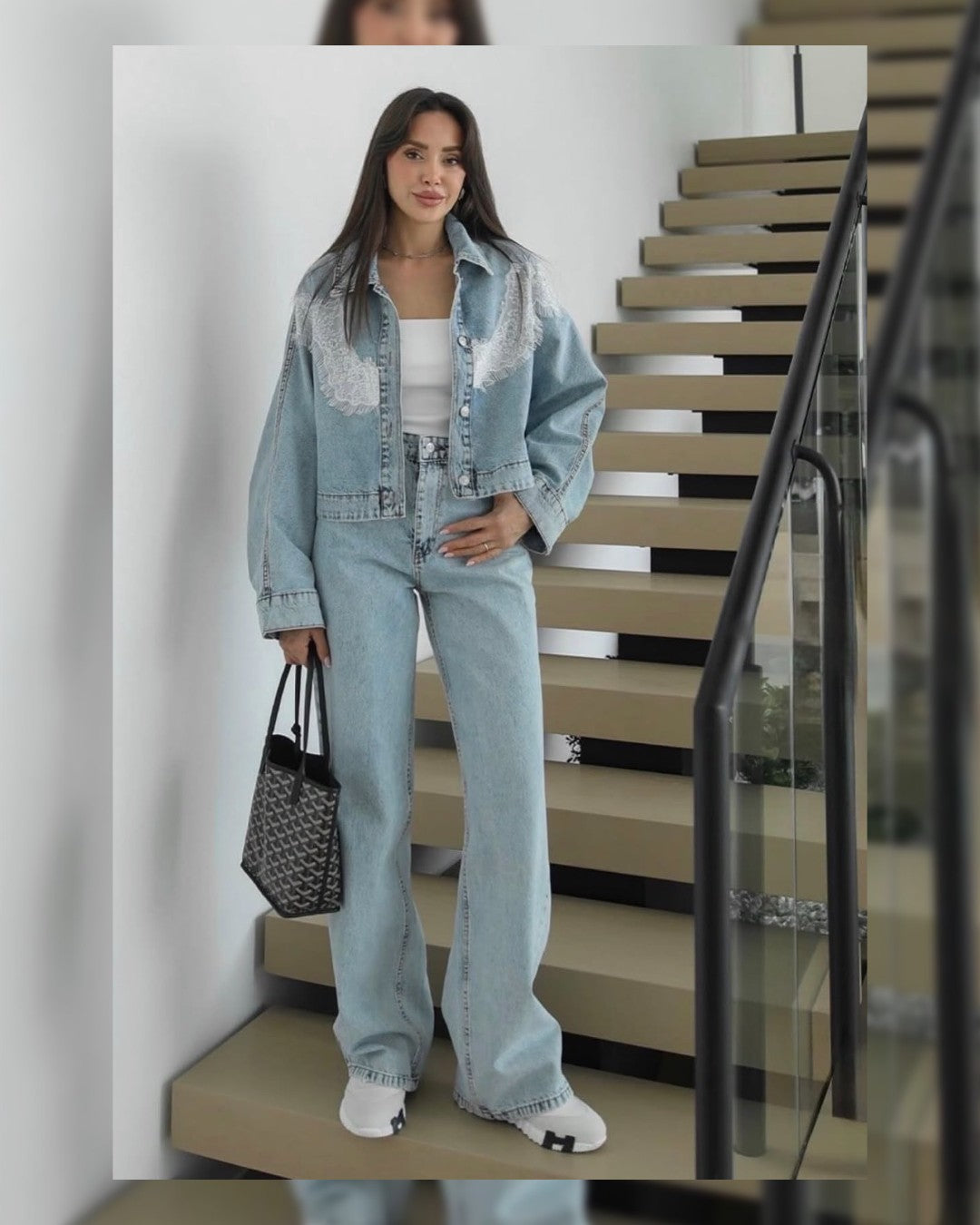 Lace Detail Denim Set