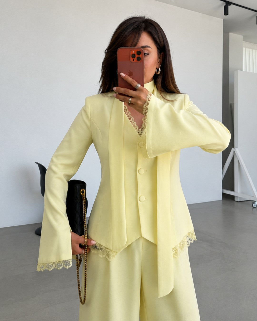Lace Detail Structured Blazer + Belt