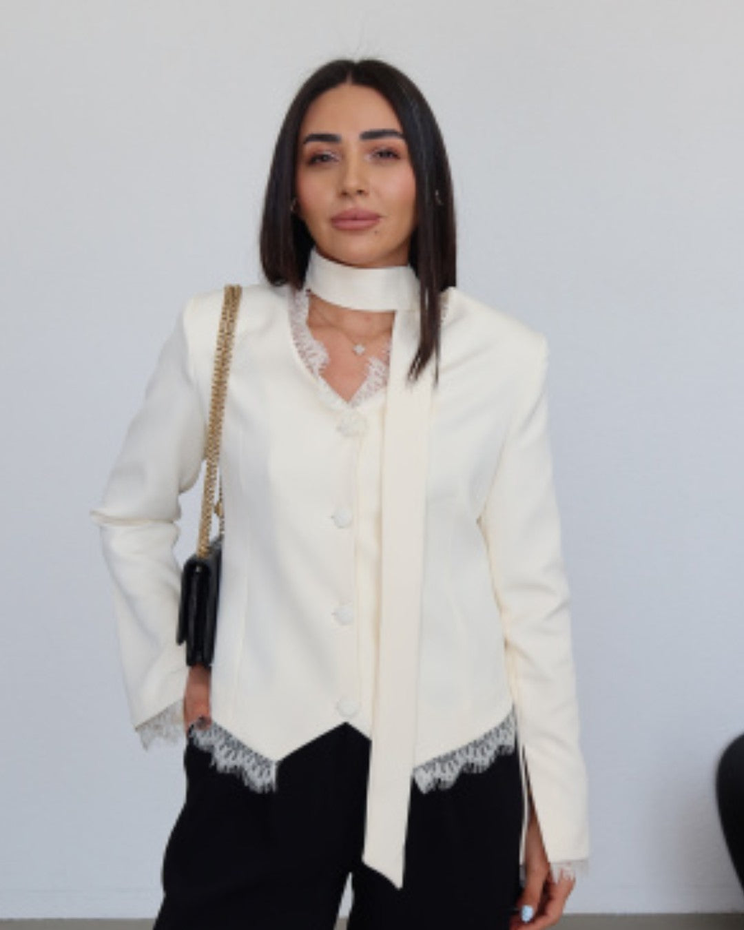 Lace Detail Structured Blazer + Belt