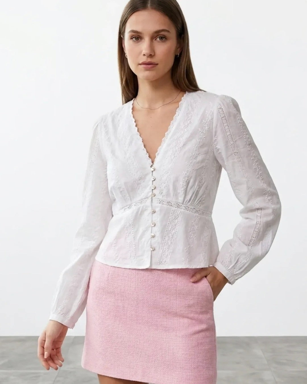 Lace Detail V-Neck Blouse