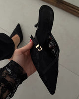 Lace Pointed Mule Heels