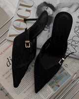 Lace Pointed Mule Heels