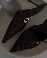Lace Pointed Mule Heels