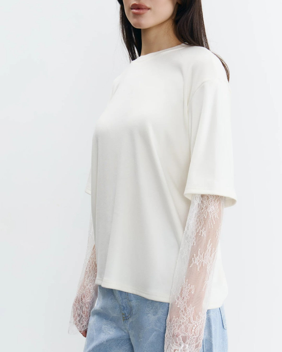 Lace Sleeve Statement T-Shirt