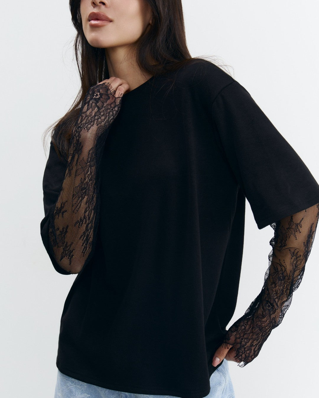 Lace Sleeve Statement T-Shirt