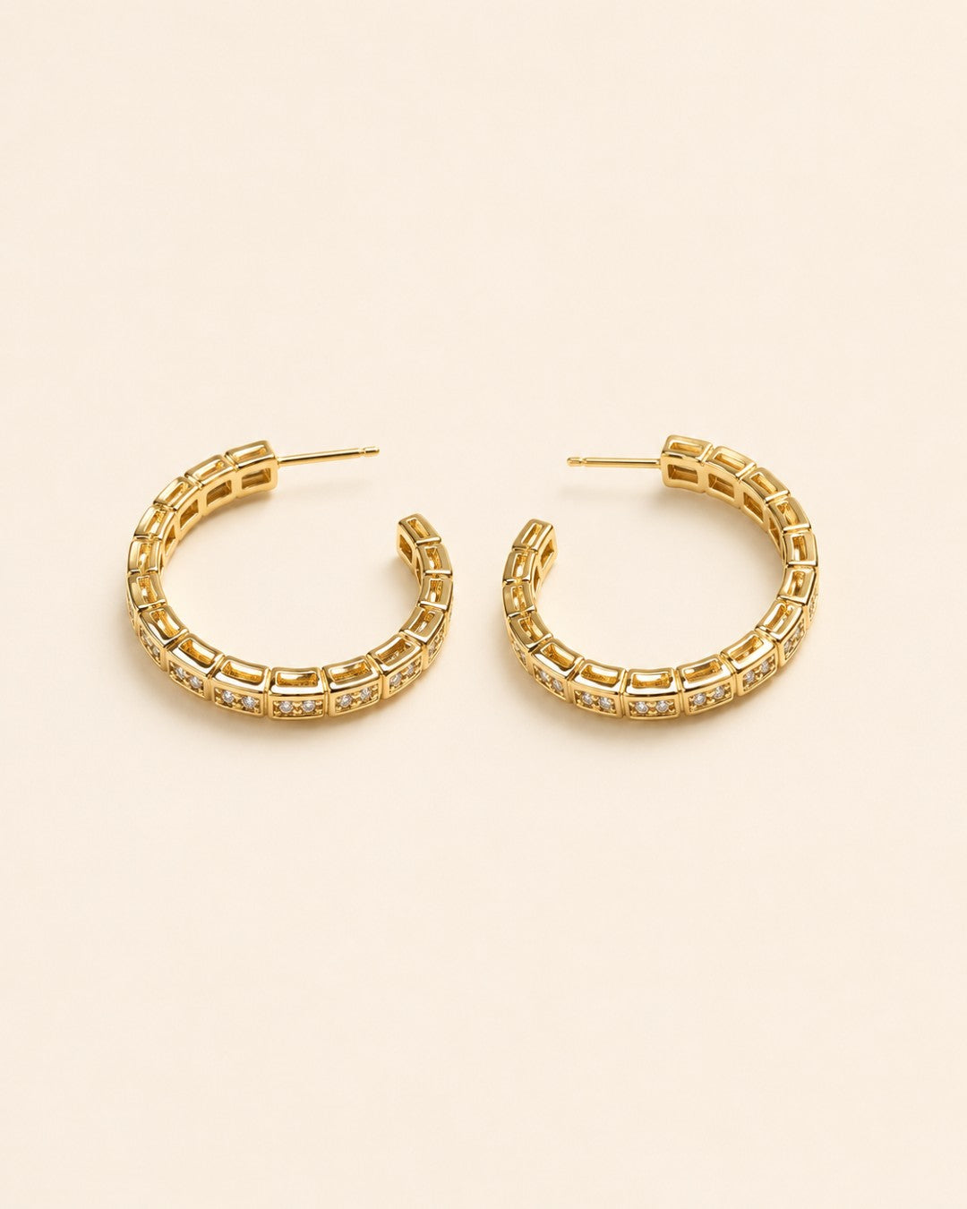 Lattice Pavé Gold Hoops