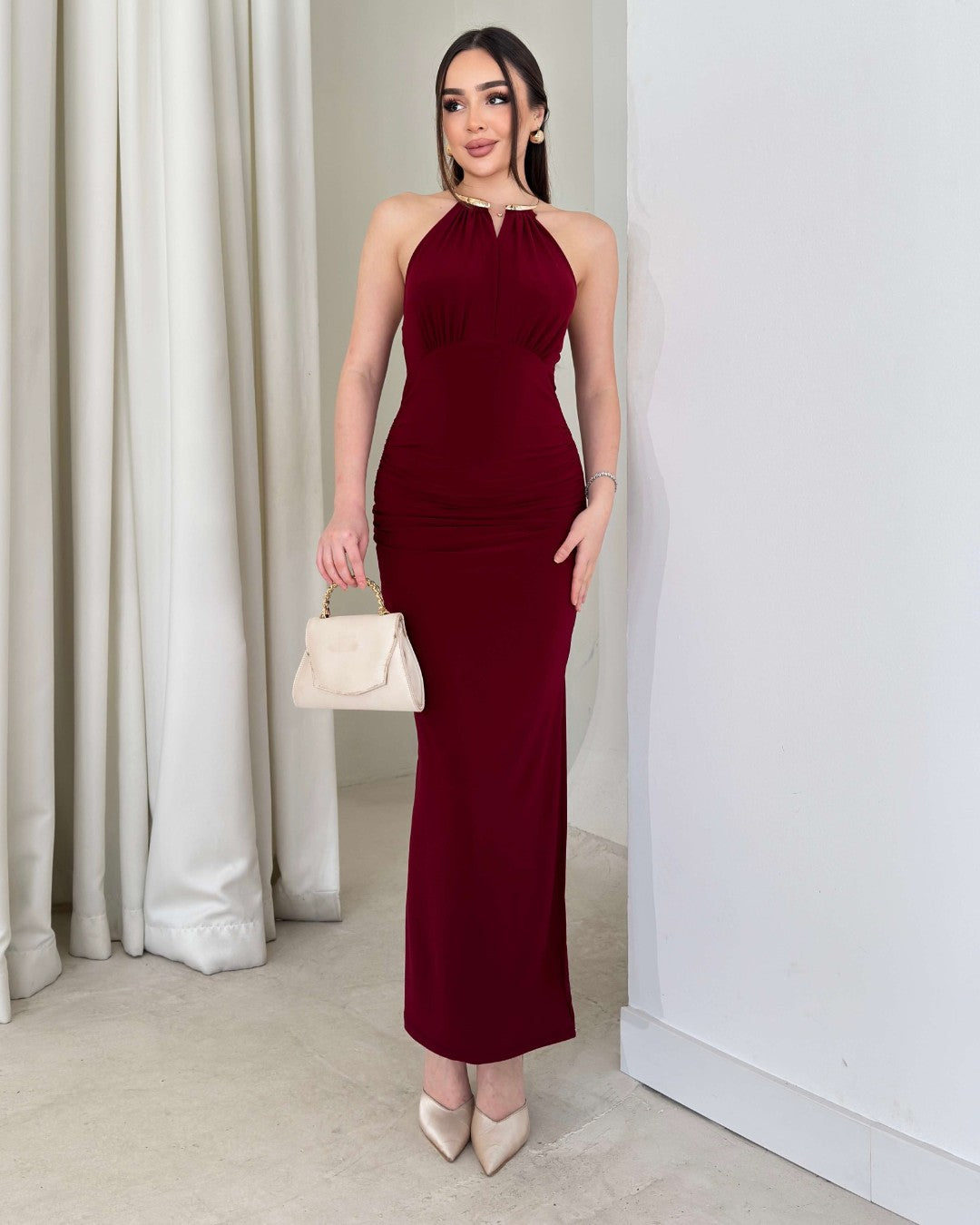 Luxe Sculpt Halter Neck Dress