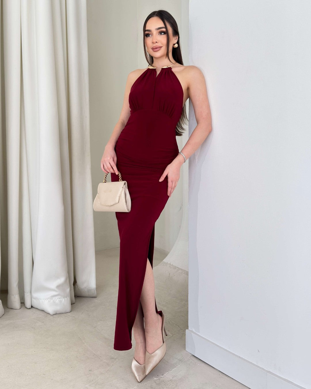 Luxe Sculpt Halter Neck Dress