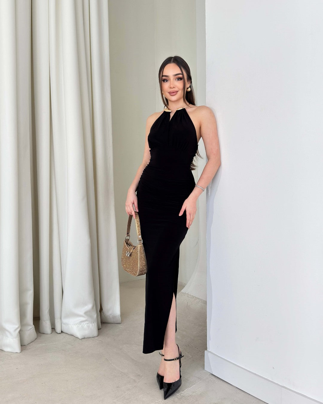 Luxe Sculpt Halter Neck Dress