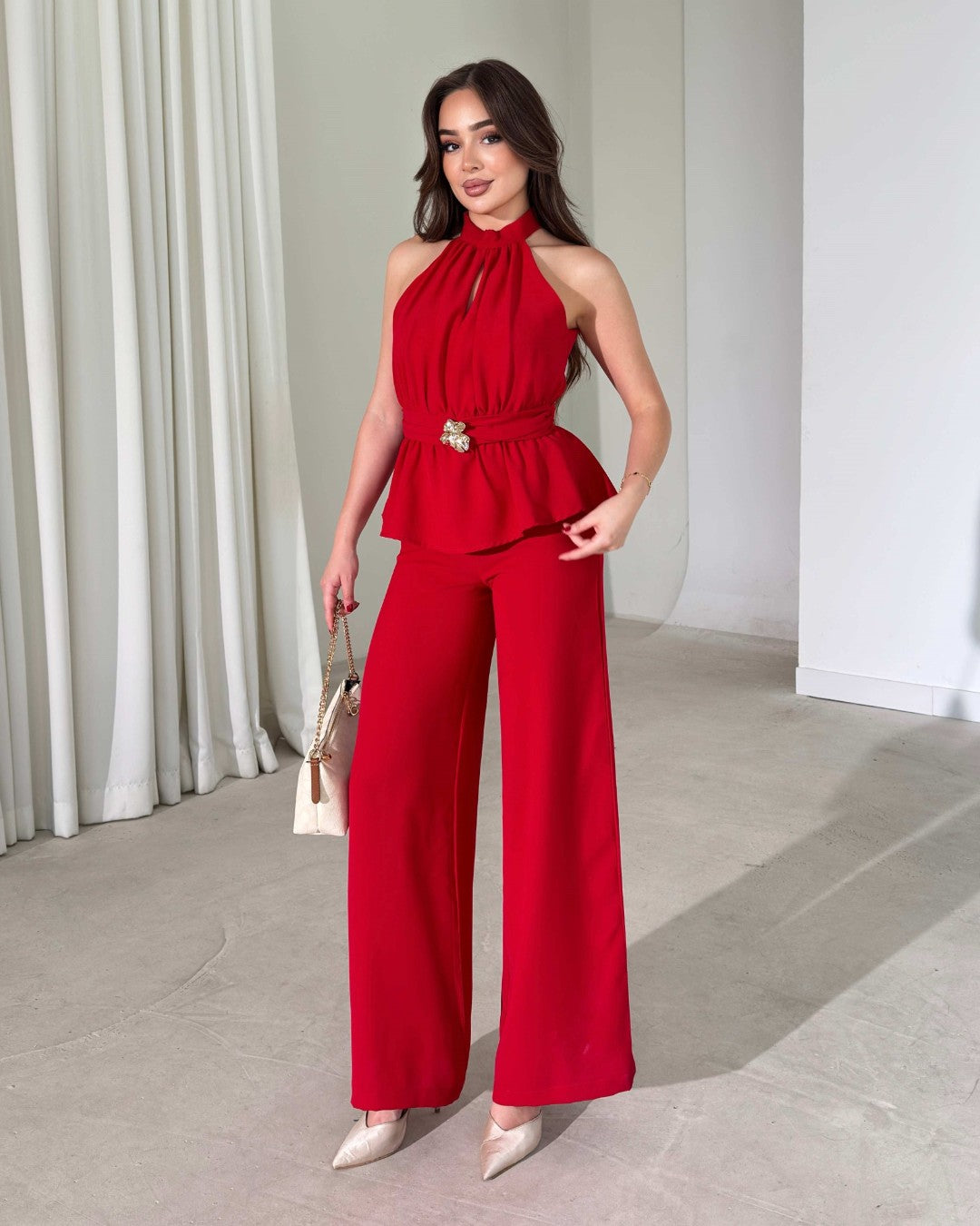 Marielle Halter Peplum Jumpsuit
