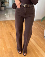 Mocha High-Waist Denim + Belt