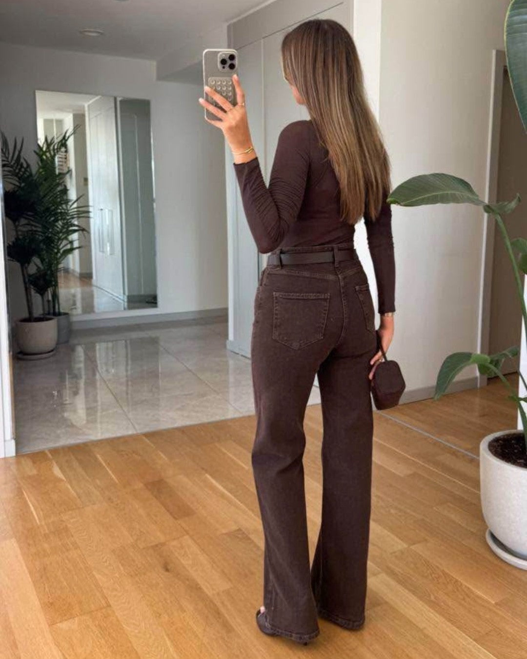 Mocha High-Waist Denim + Belt