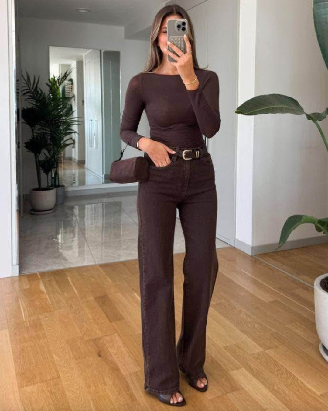Mocha High-Waist Denim + Belt