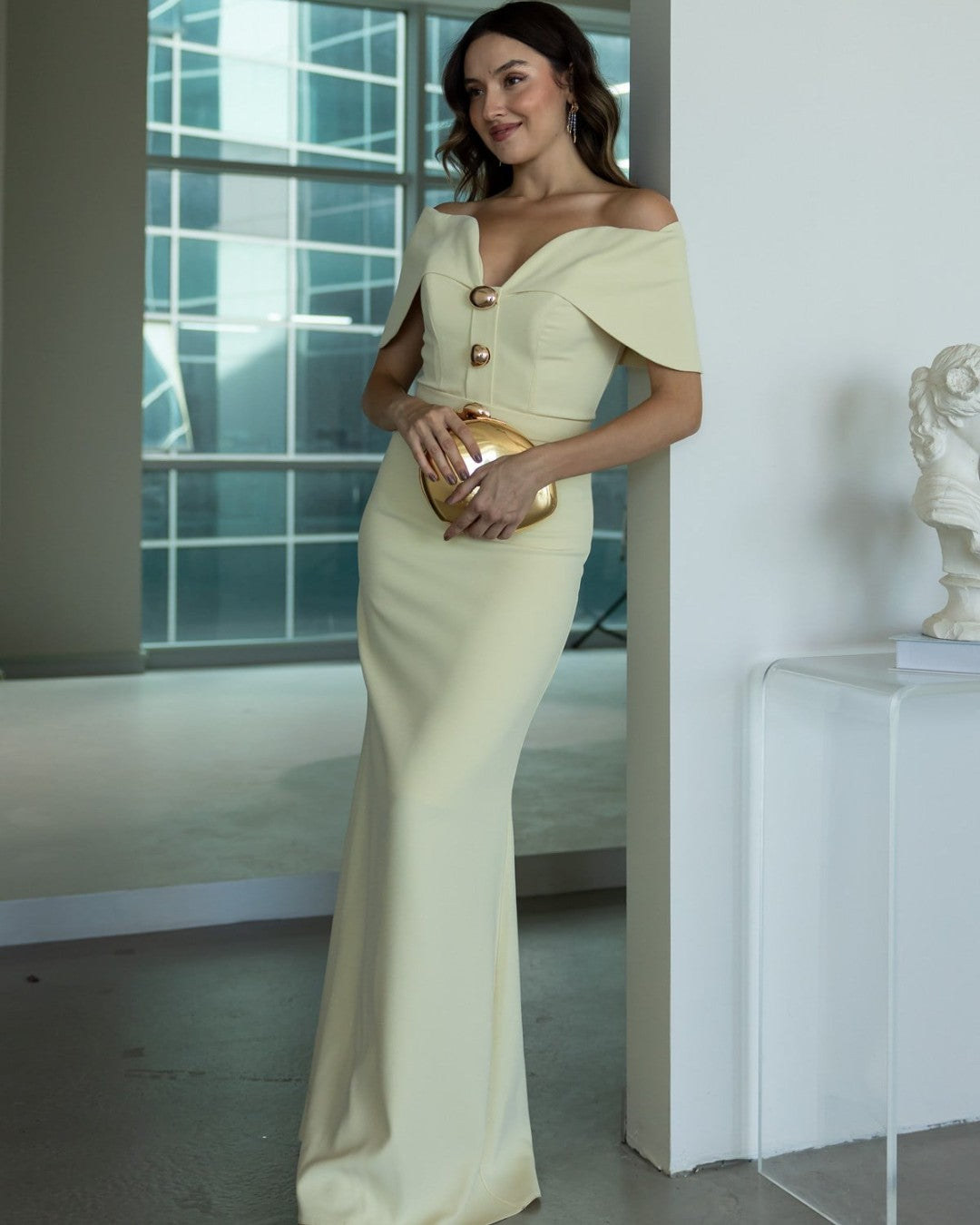 Off-Shoulder Golden Dress