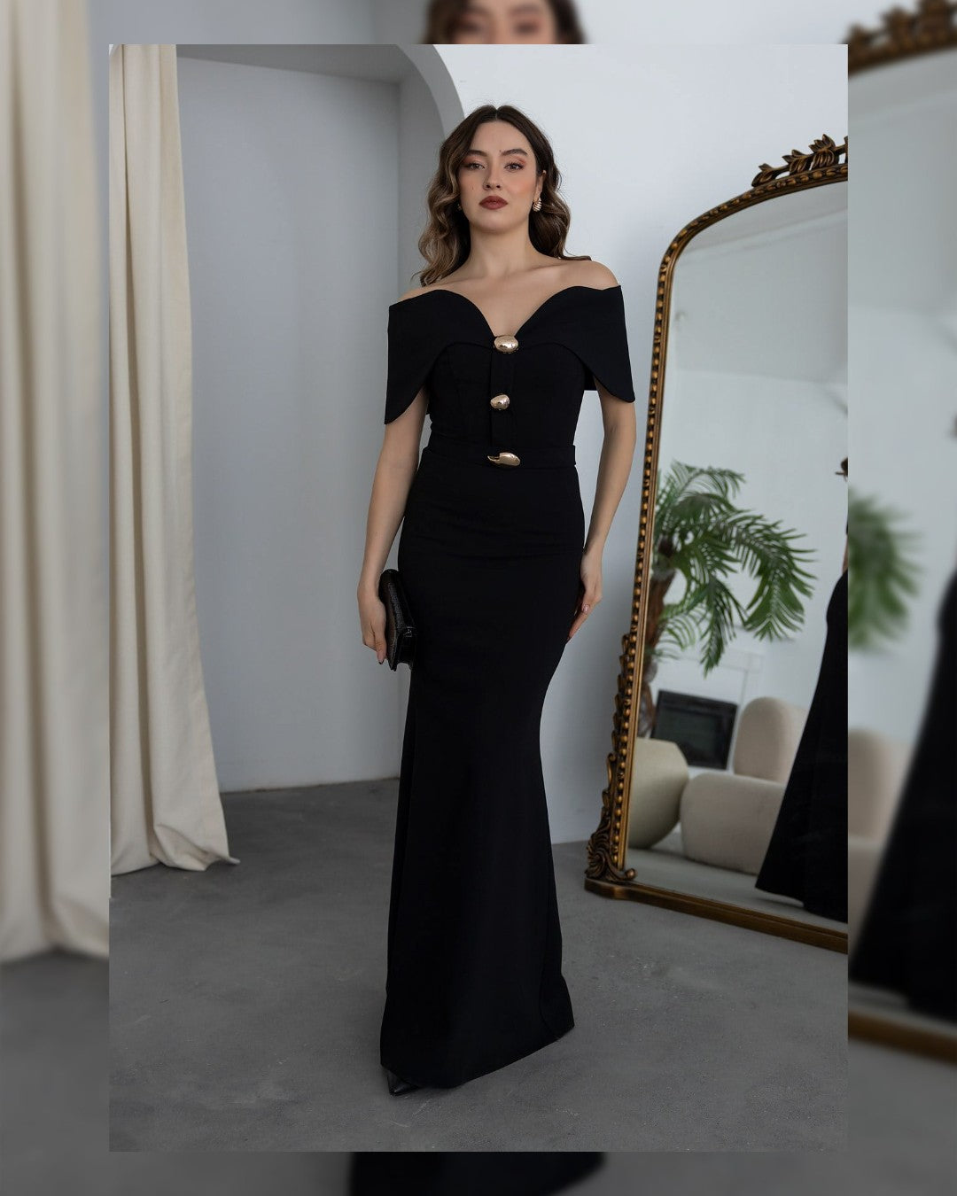 Off-Shoulder Golden Dress