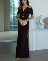 Off-Shoulder Golden Dress