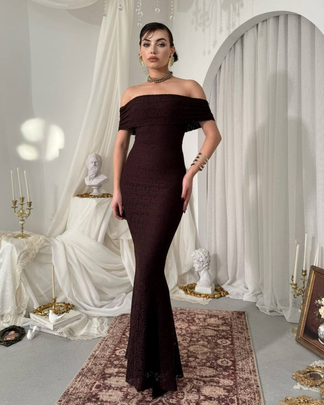 Off-Shoulder Lace Siren Gown