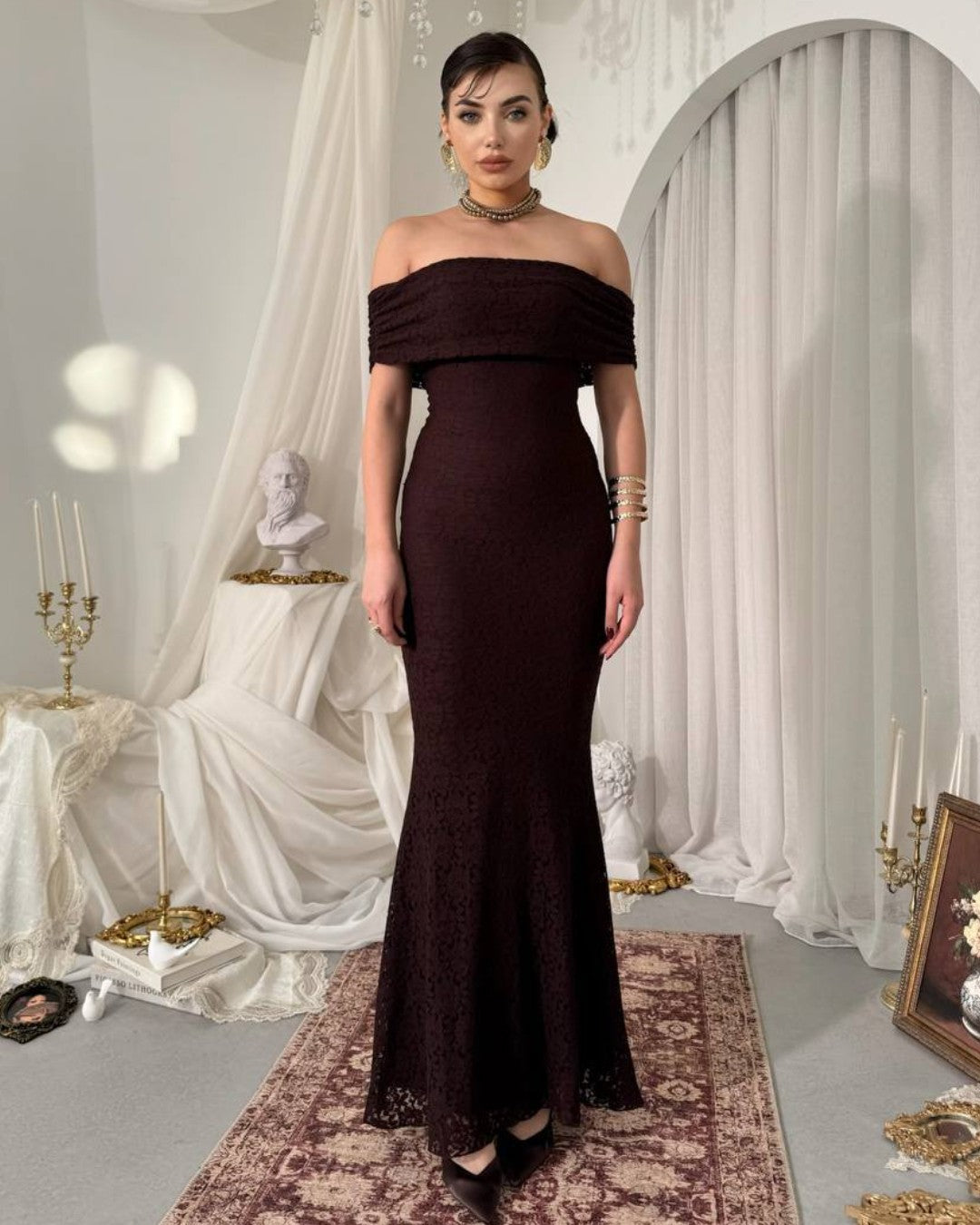 Off-Shoulder Lace Siren Gown