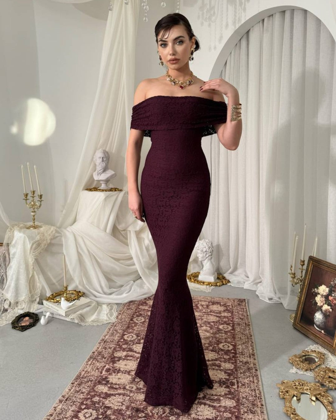 Off-Shoulder Lace Siren Gown