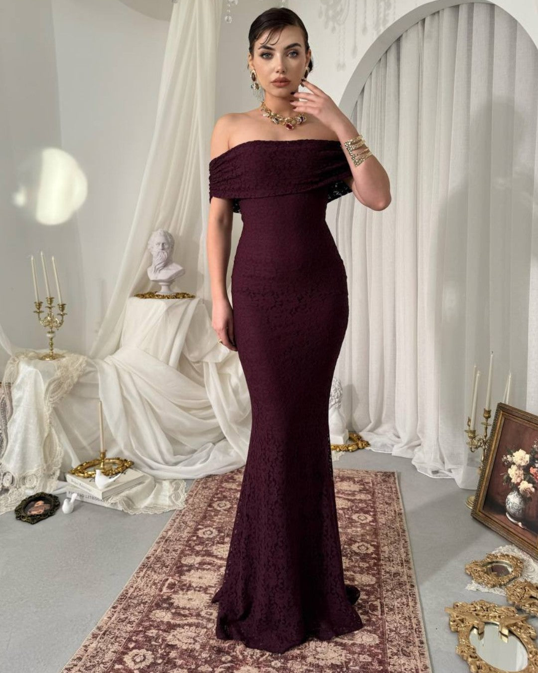 Off-Shoulder Lace Siren Gown