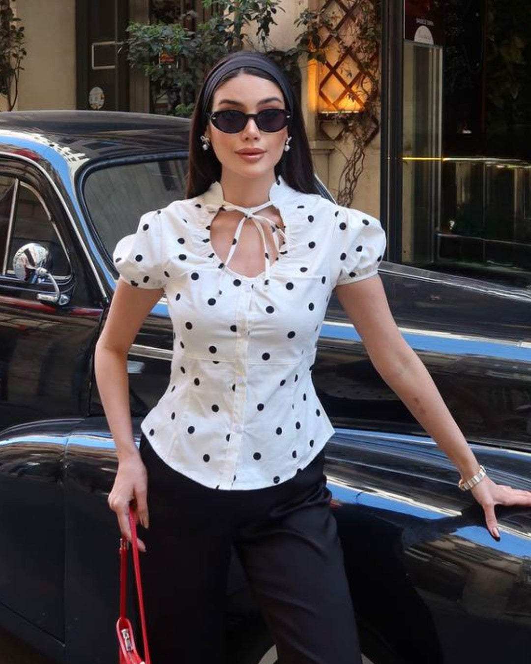 Parisian Tie Neck Polka Blouse