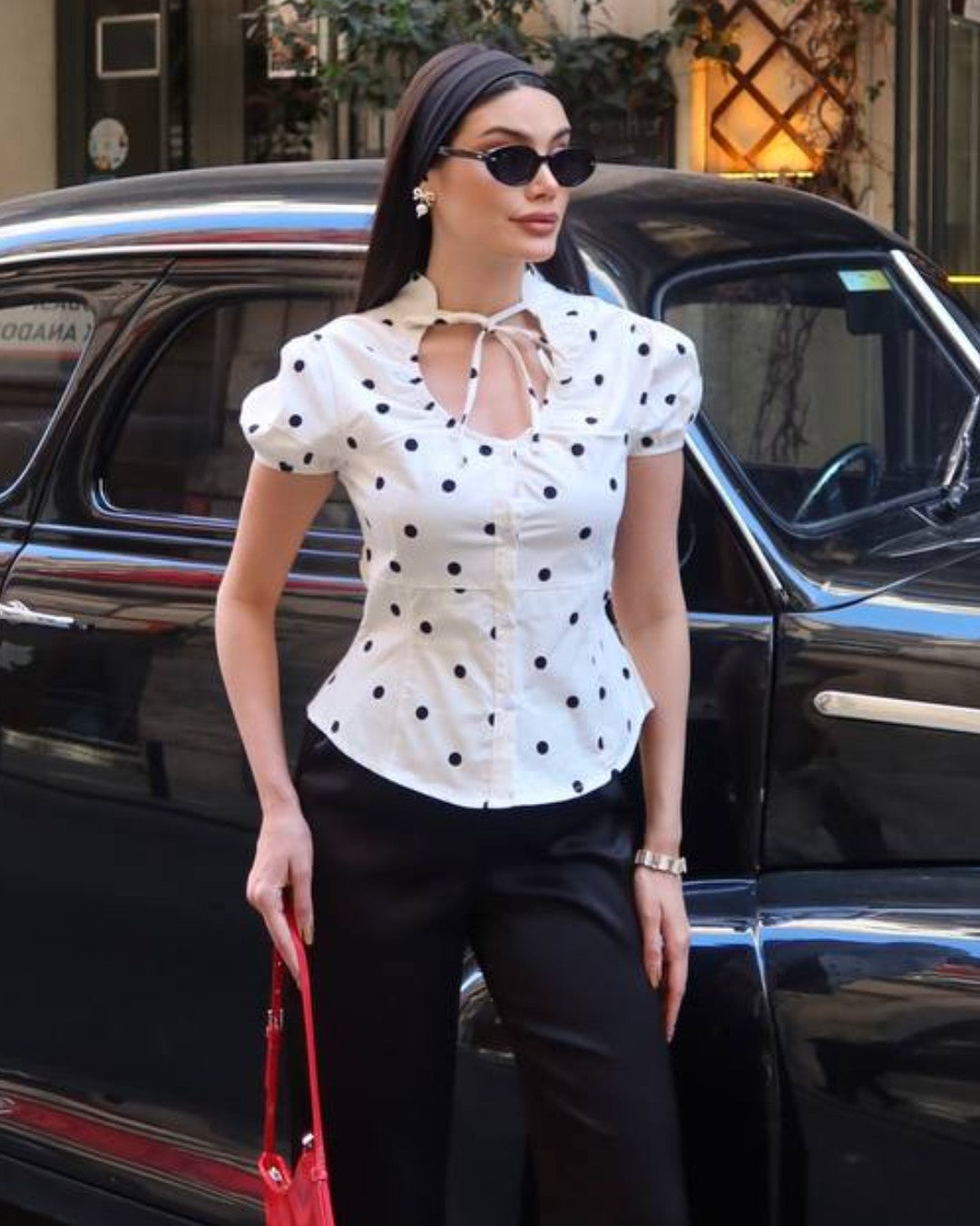 Parisian Tie Neck Polka Blouse
