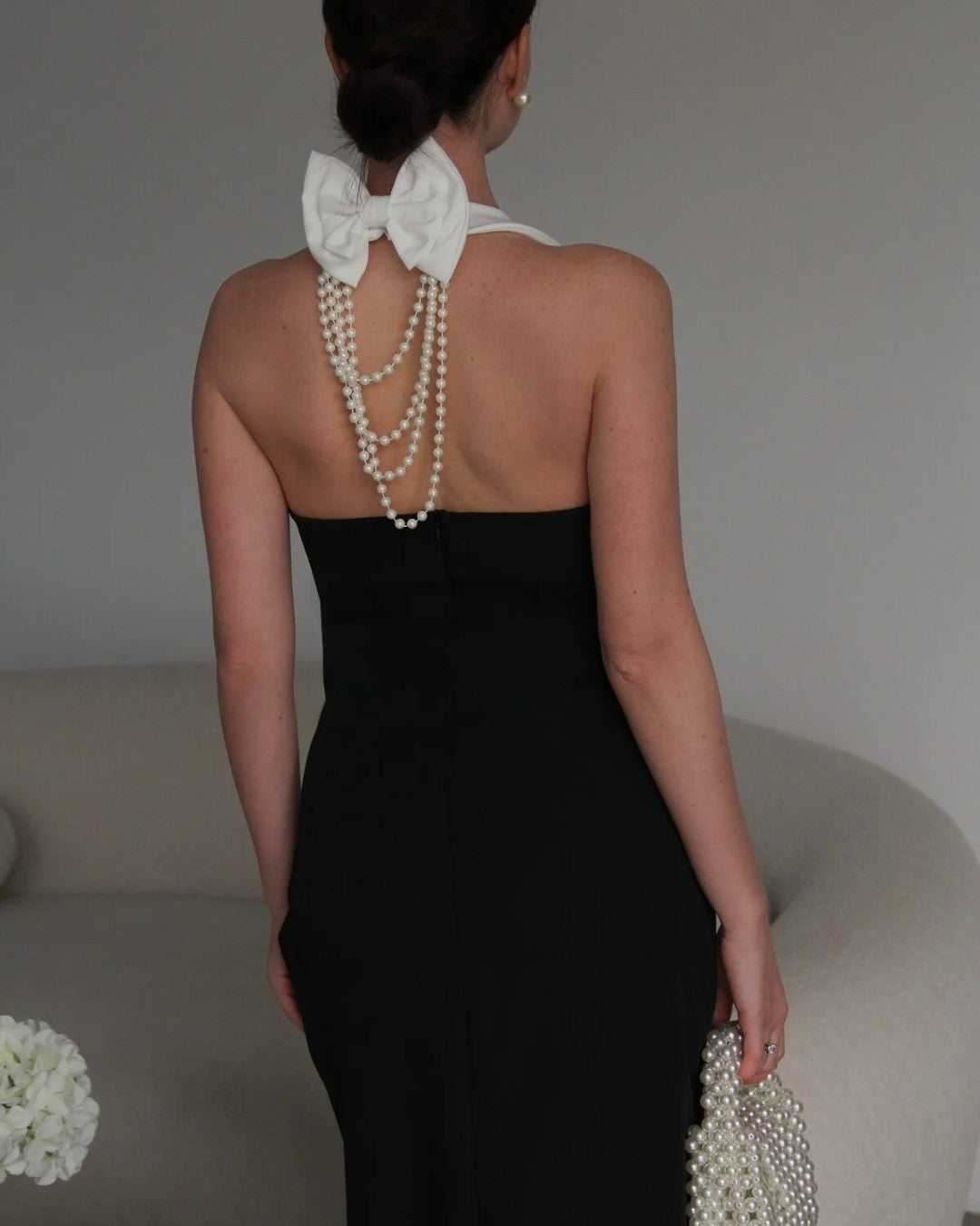Pearl Detail Halter Dress