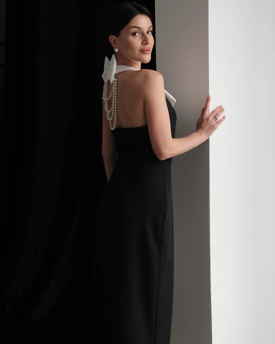 Pearl Detail Halter Dress