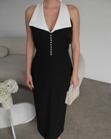 Pearl Detail Halter Dress