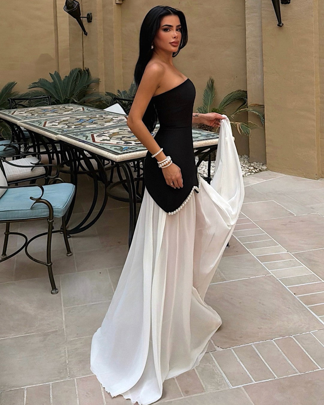 Pearl Strapless Gown Dress