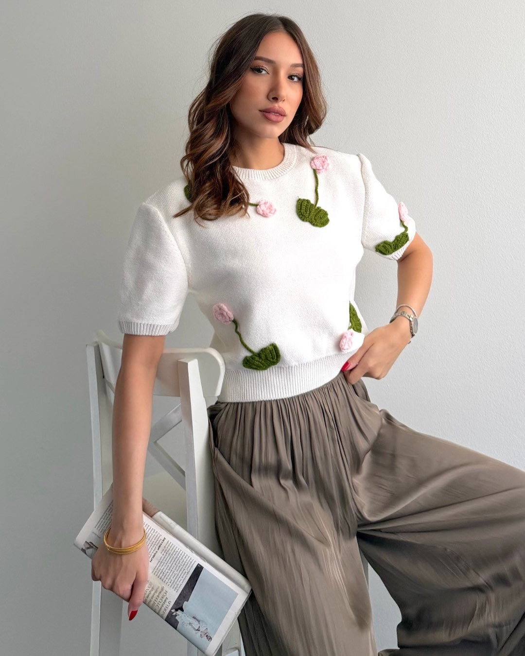 Pink Bloom Cream Knit