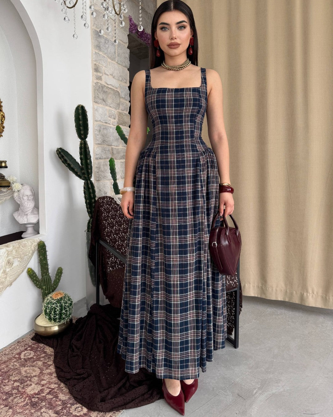Plaid Midi Dress