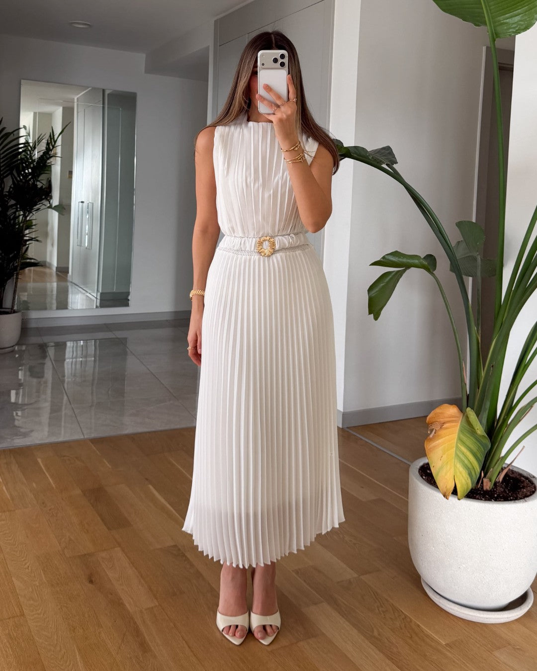 Pleated Belted Midi Dress + Belt