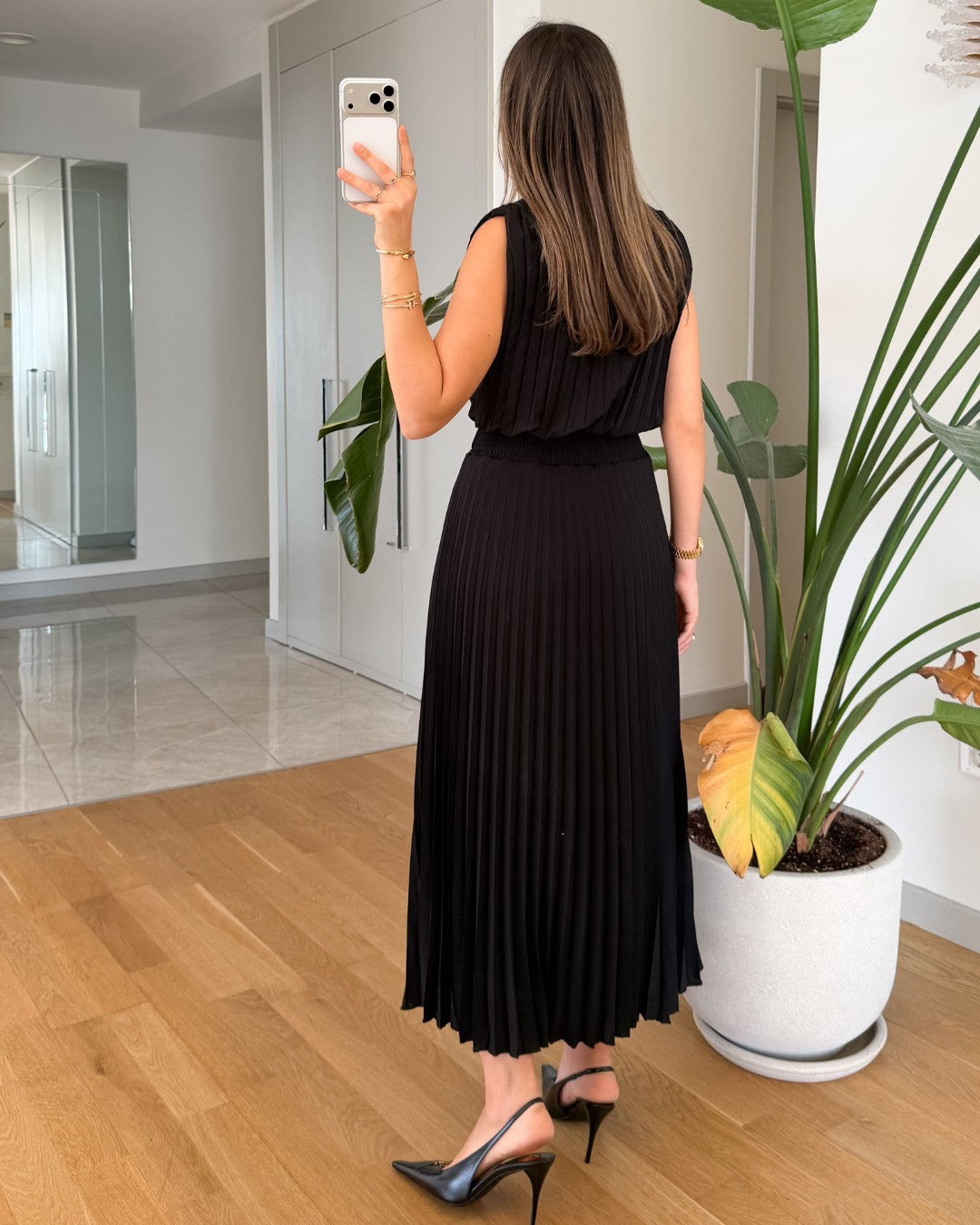 Pleated Belted Midi Dress + Belt
