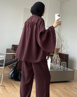 Pleated Wide-Leg Set