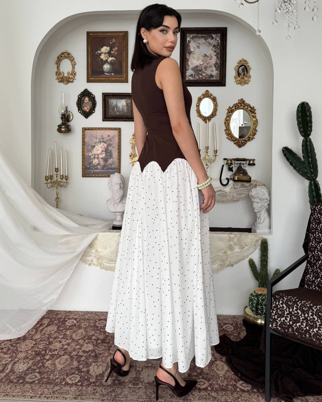 Polka Flow Contrast Dress