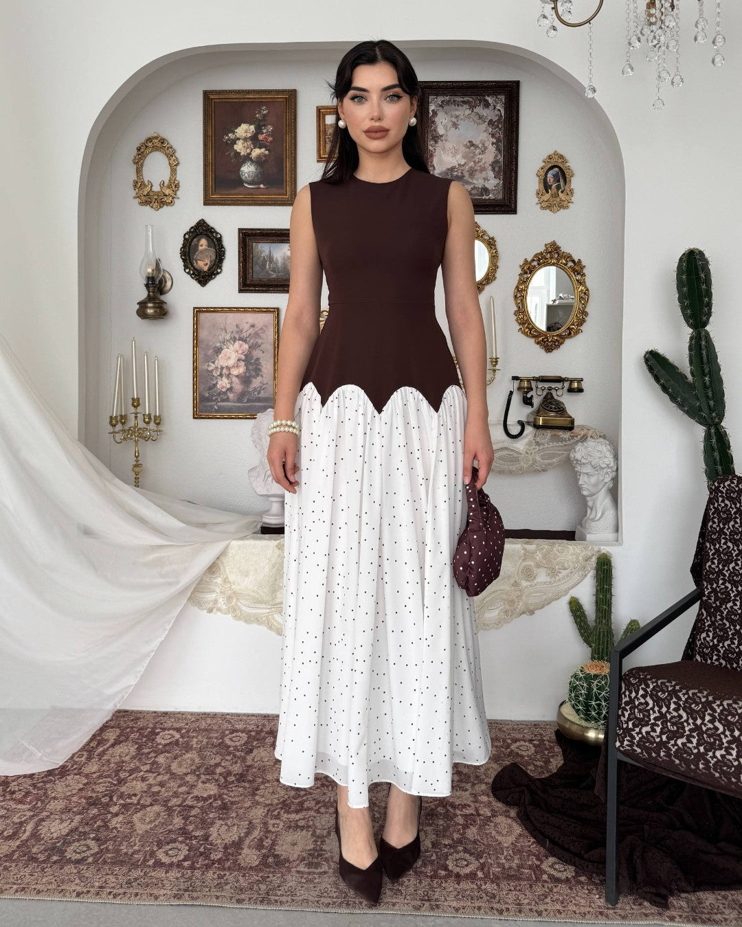 Polka Flow Contrast Dress