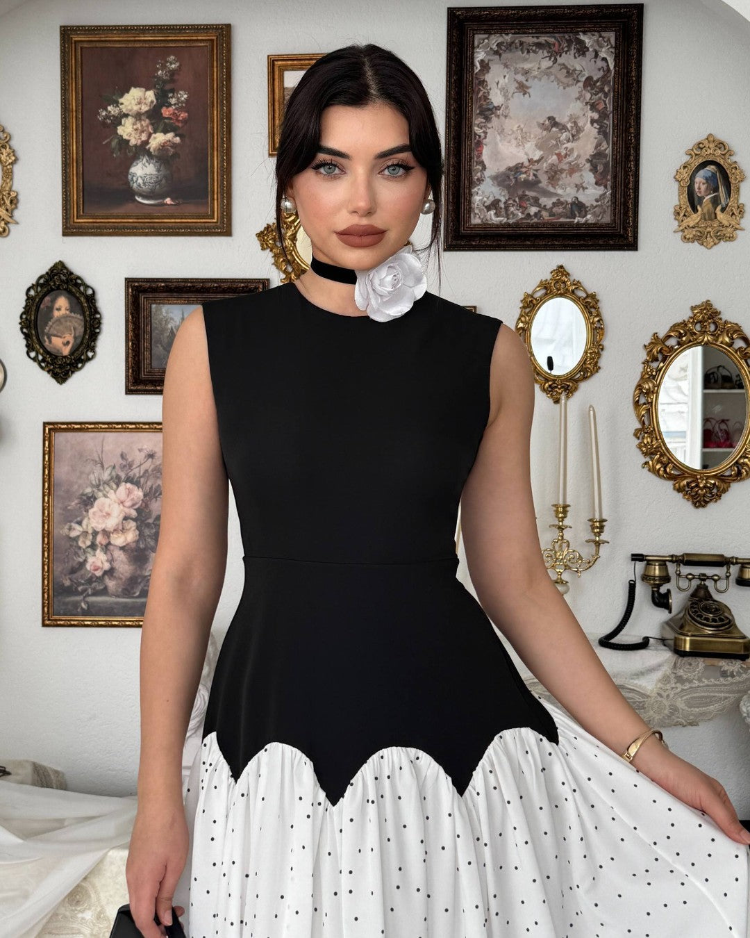 Polka Flow Contrast Dress