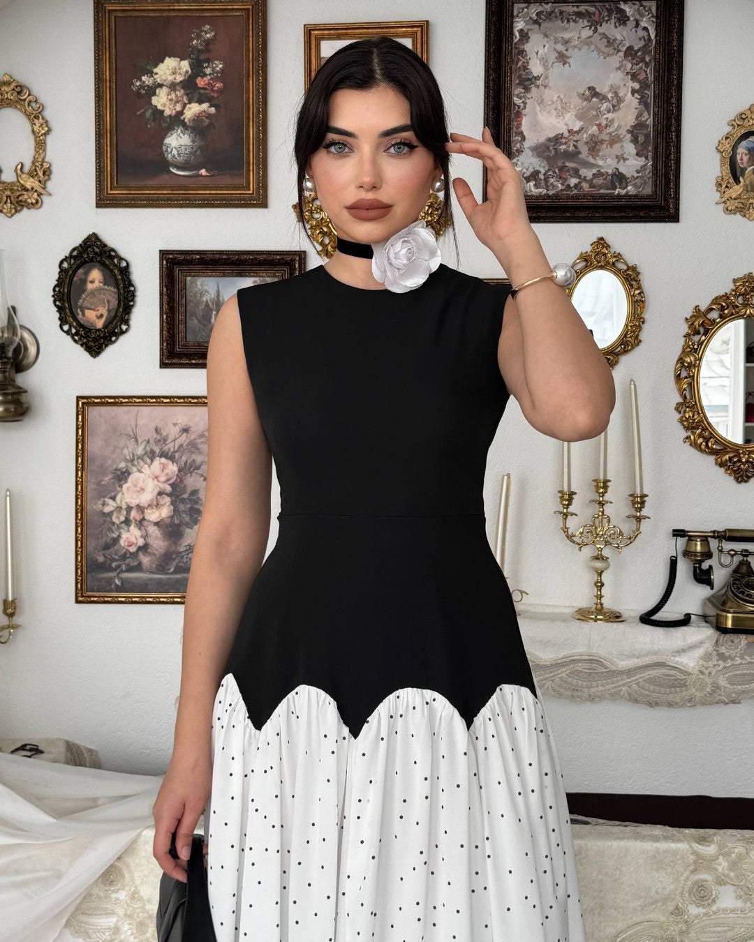 Polka Flow Contrast Dress
