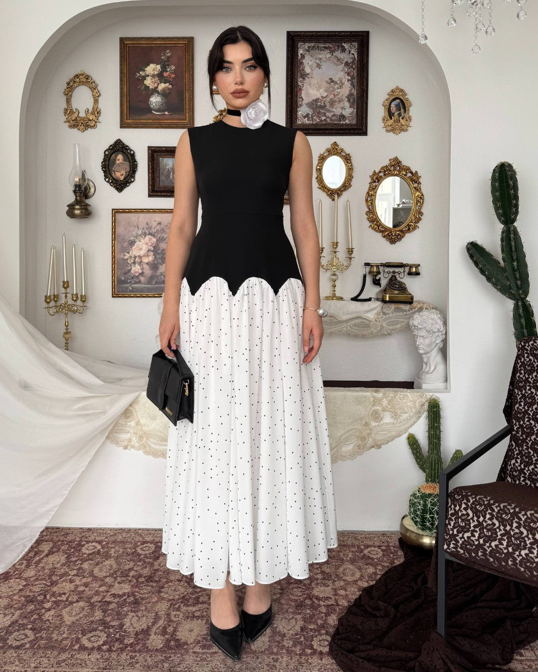 Polka Flow Contrast Dress