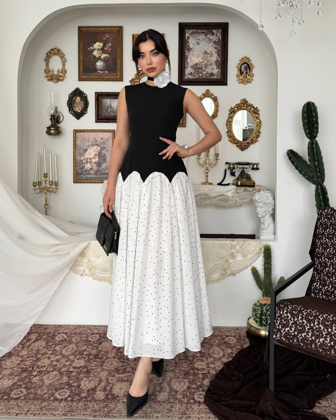 Polka Flow Contrast Dress