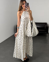 Polka Halter Maxi Dress with Matching Bag