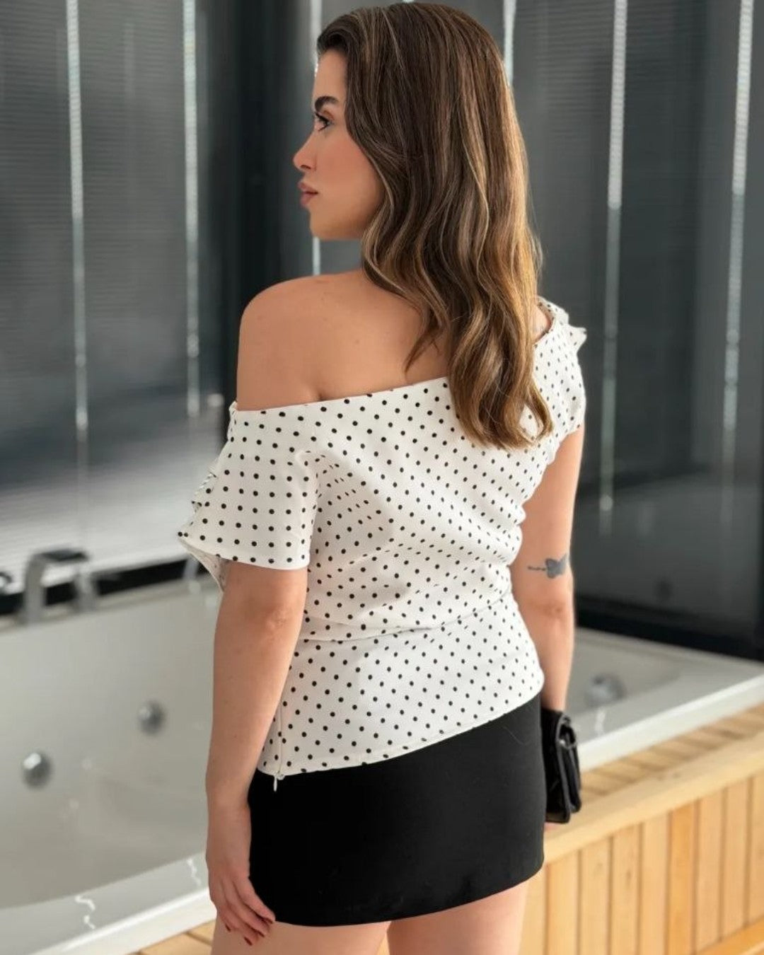 Polka Off Shoulder Top